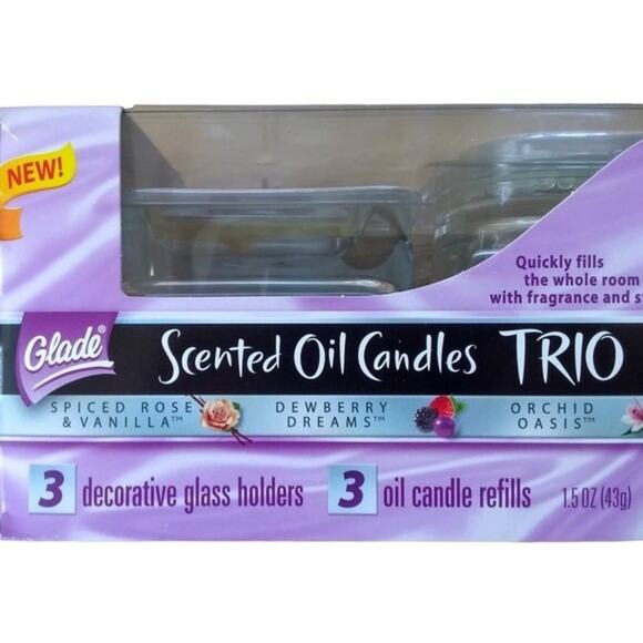 NEW DISCONTINUED Glade Oil Candle Trio Glass Holders Spiced Rose Dewberry Orchid - Picture 2 of 7